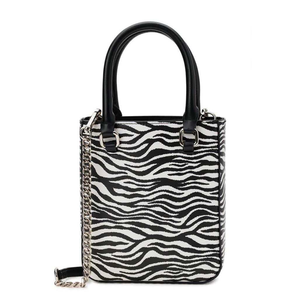 No Boundaries Women's Contemporary Tote Crossbody Handbag, Black and White Zebra
